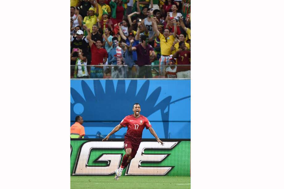 Nani celebra el primer gol de Portugal a Estados Unidos. / AFP