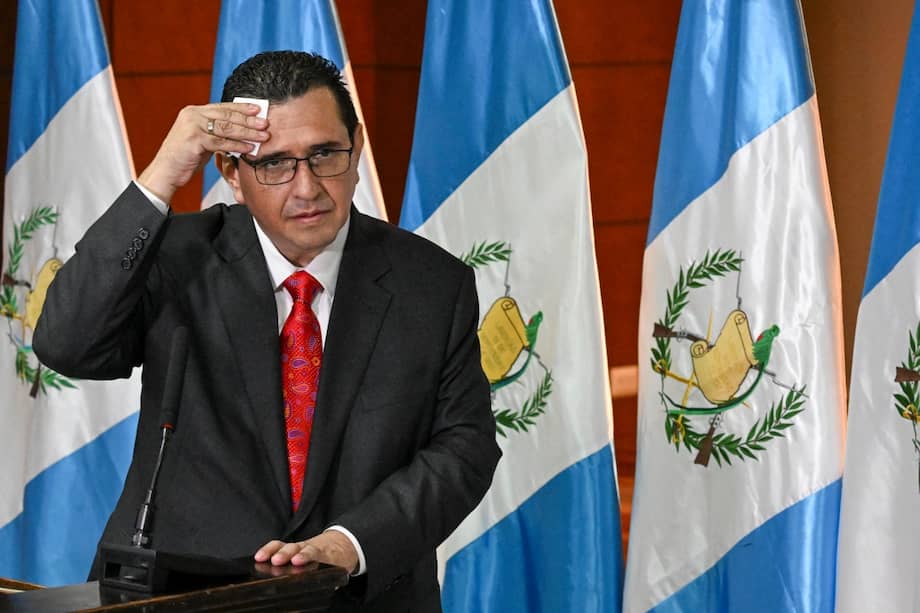 Guatemala's new attorney general Gabriel Garcia Luna gestures during a press conference at the Public Ministry headquarters in Guatemala City on May 17, 2026. Garc�a Luna, took office this Sunday and pledged to restore confidence in the institution and to fight corruption and organized crime, following the departure of Consuelo Porras, who has been sanctioned by more than 40 countries. (Photo by JOHAN ORDONEZ / AFP)