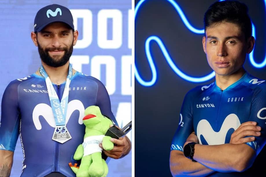 Fernando Gaviria y Éiner Rubio, del Movistar Team.
