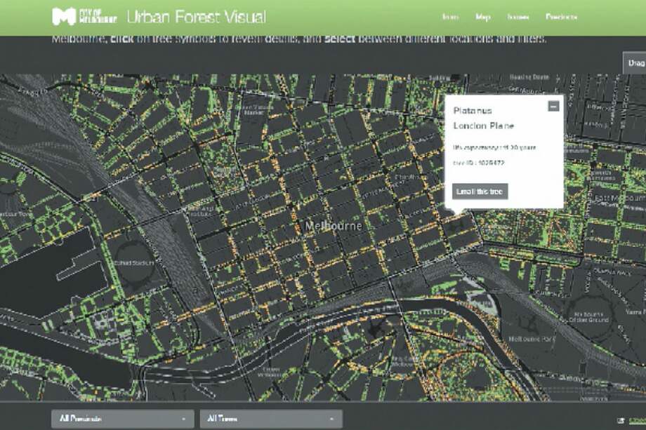 Mapa virtual del bosque urbano de Melbourne.