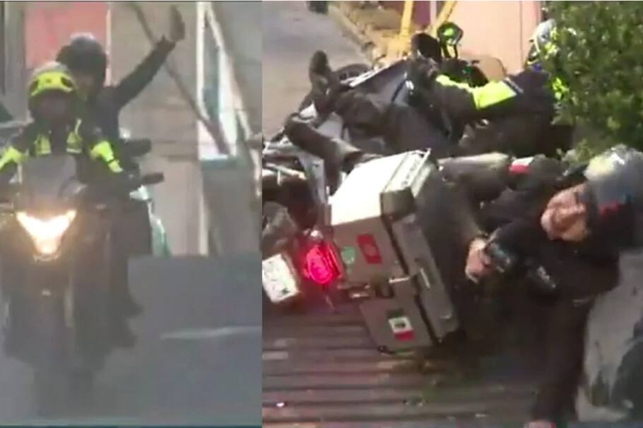 Caída de reportera en moto.