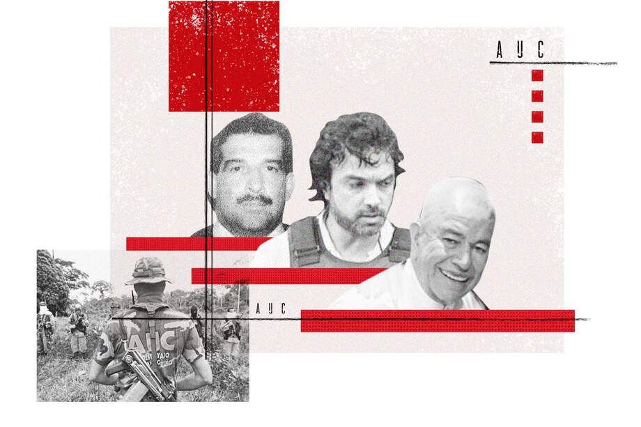 Miguel Arroyave, alias El Arcángel; Henry de Jesús López, alias Mi Sangre y Luis Alfonso Salamanca, alias El Tío (Izq a der). / Ilustración Eder Rodríguez.