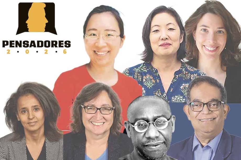 De izquierda a derecha desde arriba, Yu Jie, Suerie Moon, Tana Johnson, Carla Norrlöf, Kathryn Hochstetler, Adekeye Adebajo y Amitav Acharya, los pensadores con los que El Espectador empieza la serie de análisis globales de cara a 2026 que publicaremos hasta la última semana de enero.