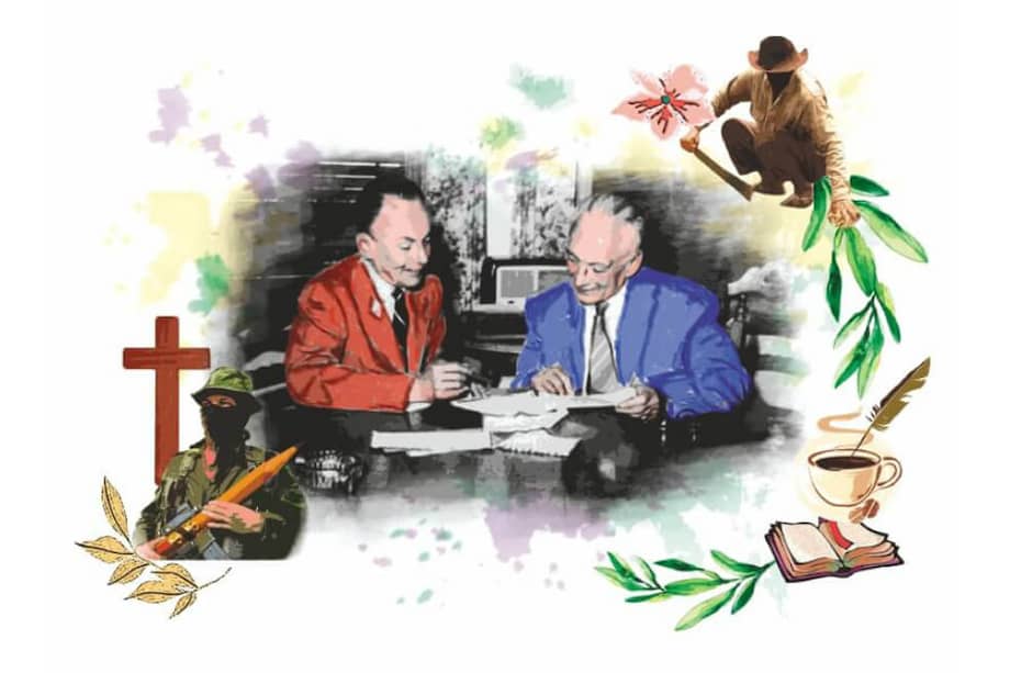 Laureano Gómez y Alberto Lleras Camargo, una imagen que evoca la firma del Pacto de Sitges. / Ilustración: Daniela Vargas