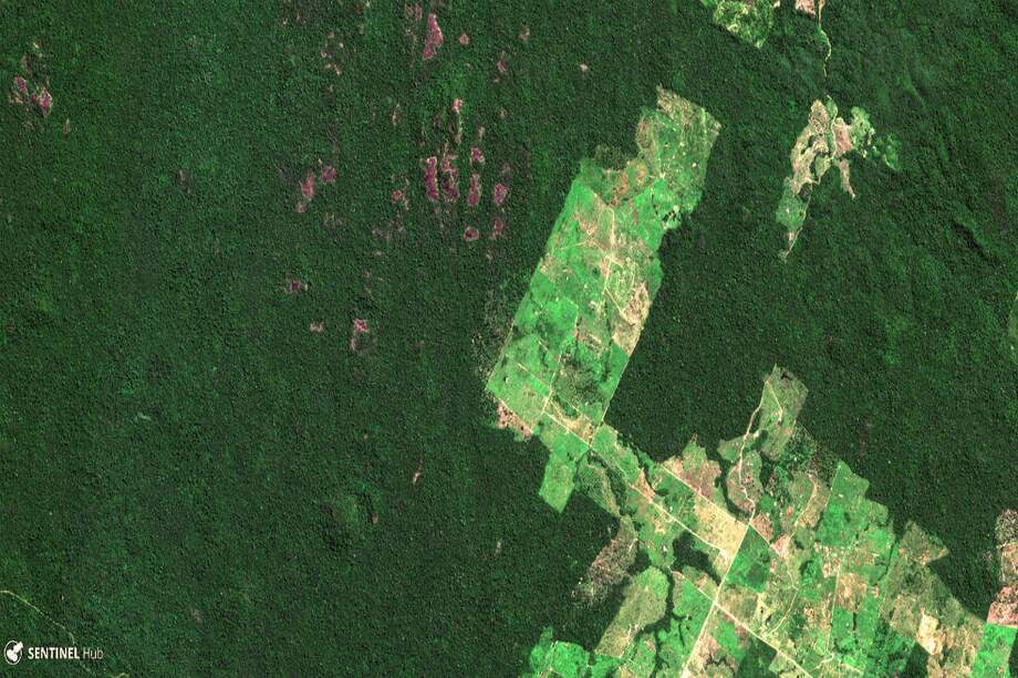 Vista satelital de la deforestación en el estado amazónico de Mato Grosso, en Brasil. / Sentinel Hub