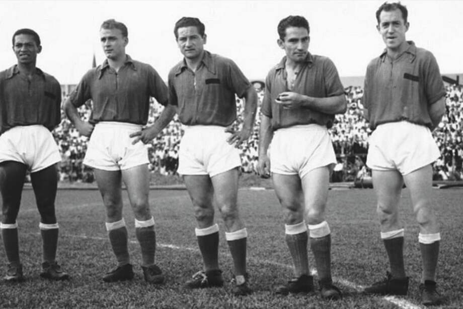 De izquierda a derecha: Alfredo Mosquera, Alfredo Di Stefano, Adolfo Pedernera y Antonio “Maestrico” Báez, referentes de Millonarios en la época de El Dorado.