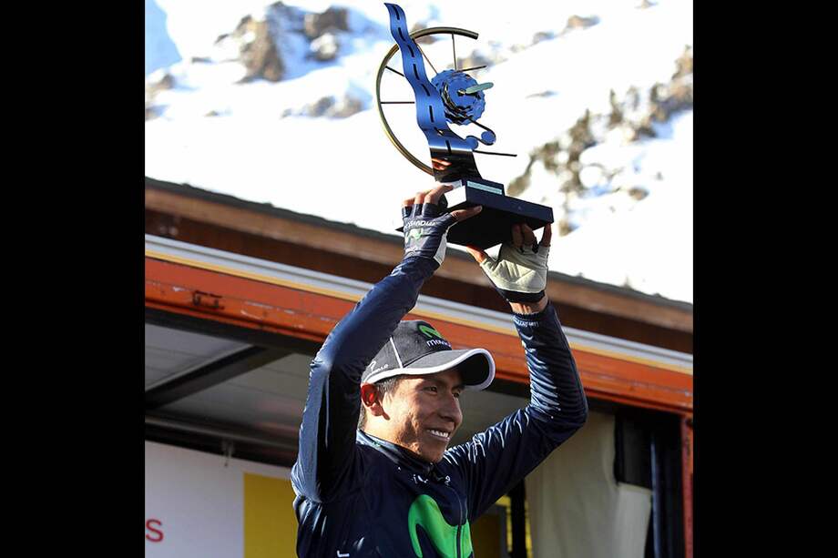 El boyacense Nairo Quintana celebra su victoria en la Vuelta a Cataluña. / EFE