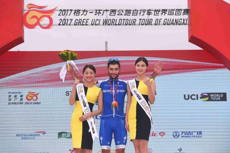 Fernando Gaviria estuvo de nuevo en el podio, luego de su segundo triunfo consecutivo en China. / Quick Step Floors