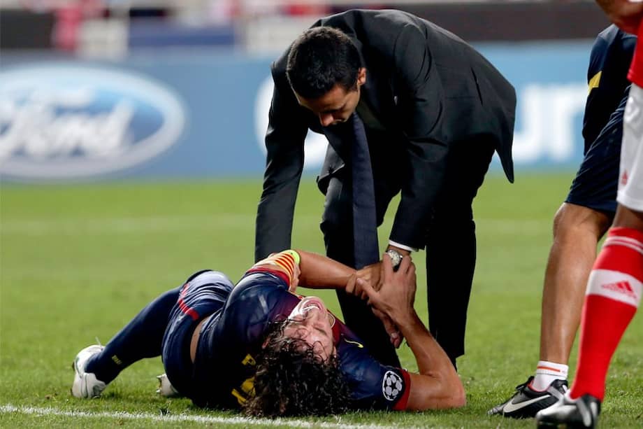 Puyol, en el momento de la lesión / EFE