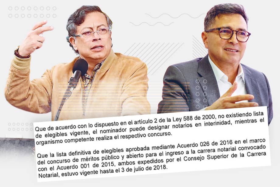 El presidente Gustavo Petro es el nominador de notarios y los nombramientos los confirma el superintendente de Notariado, Ricardo Agudelo Sedano.