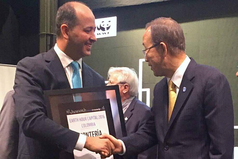 Cortesía / Alcalde de Montería, Daniel Pineda y el secretario de la ONU, Ban Ki-moon.
