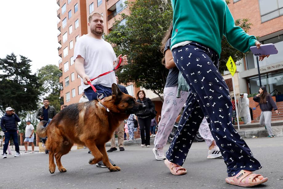 Personas salen de sus apartamentos tras un sismo de magnitud 6,6. EFE/ Mauricio Dueñas Castañeda