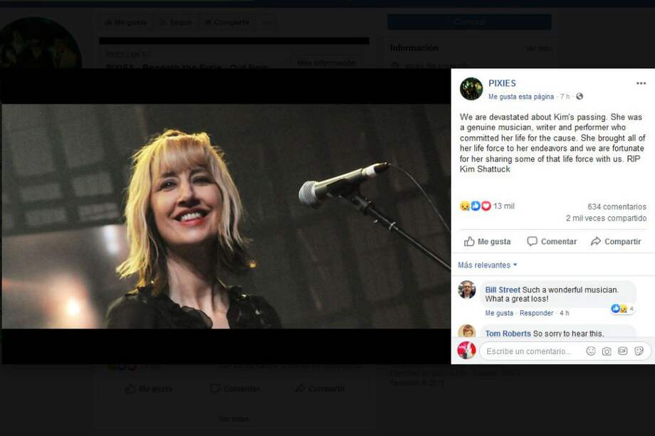 Kim Shattuck se unió en 2013 a Pixies para cubrir durante una gira por Europa la vacante de bajista dejada tras la salida repentina de Kim Deal, pero su condición de miembro de Pixies solo se mantuvo hasta el final del "tour". / Tomada de Facebook.com/pixiesofficial