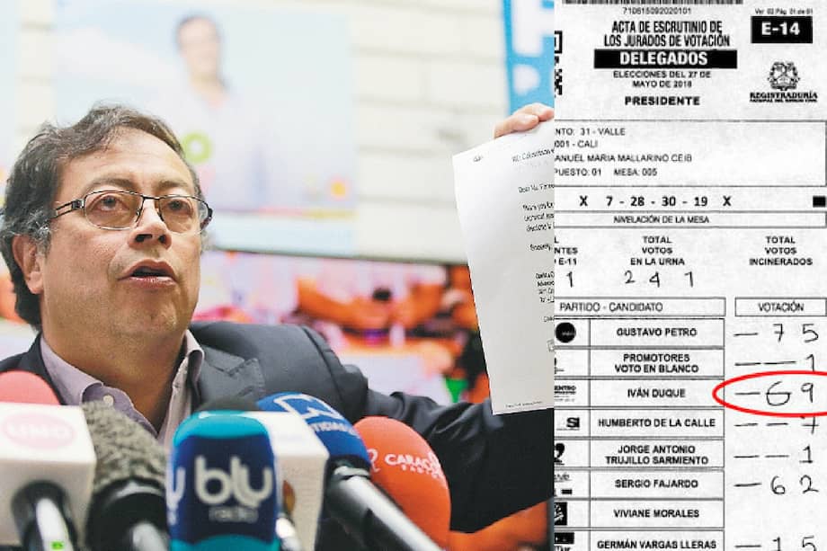 Según Gustavo Petro, los formatos habrían sido alterados para sumarle votos al también candidato presidencial, Iván Duque. / EFE y Registraduría