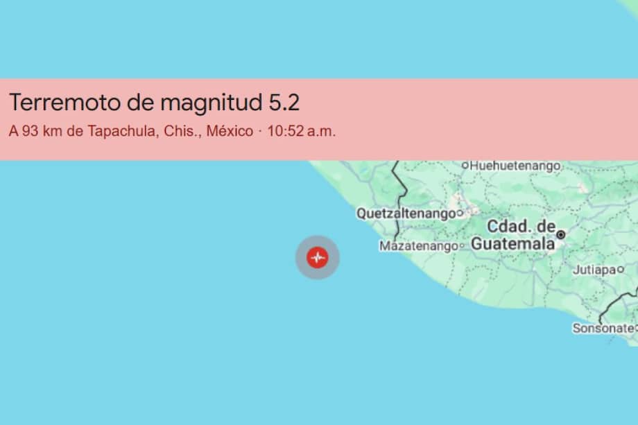 Un sismo de magnitud 5,2 se registró este domingo cerca de Puerto Madero en México, según el Servicio Geológico Colombiano (SGC).