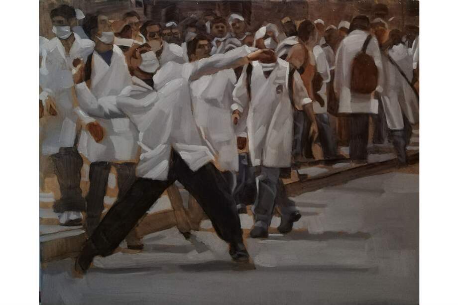 En “Respeto total”, obra del artista Sair García, se plasmaron las imágenes de médicos protestando en contra de la violencia que se ha infringido contra ellos durante la pandemia.