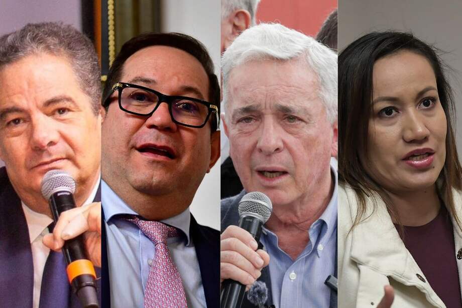 El exvicepresidente Germán Vargas (Cambio Radical), el senador Lidio García (Liberal), el expresidente Álvaro Uribe (Centro Democrático) y la exministra de Salud Carolina Corcho (Pacto Histórico).