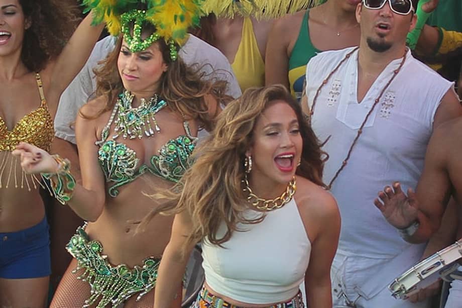 Jennifer López grabando el video de la canción del Mundial Brasil 2014.
