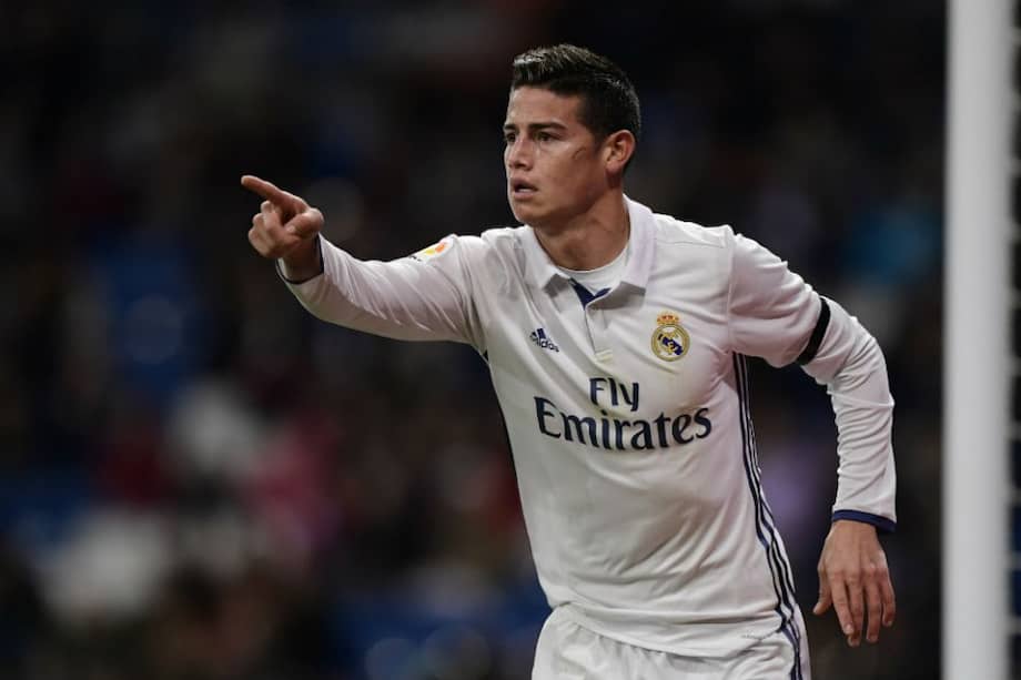 James Rodríguez celebra su segundo gol de la temporada con el Real Madrid. Foto: AFP