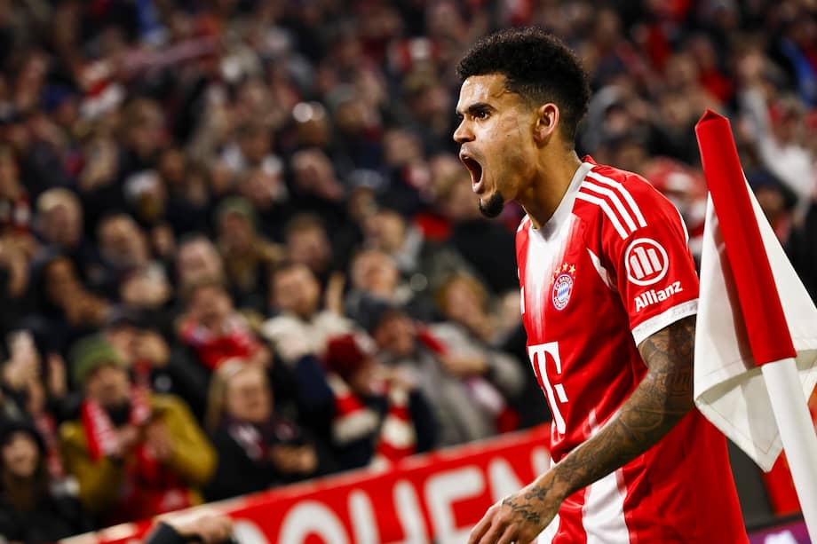 Luis Díaz celebrando su gol en los octavos de final de la UEFA Champions con Bayern Munich frente a Atalanta en el Allianz Arena este miércoles 18 de marzo de 2026.