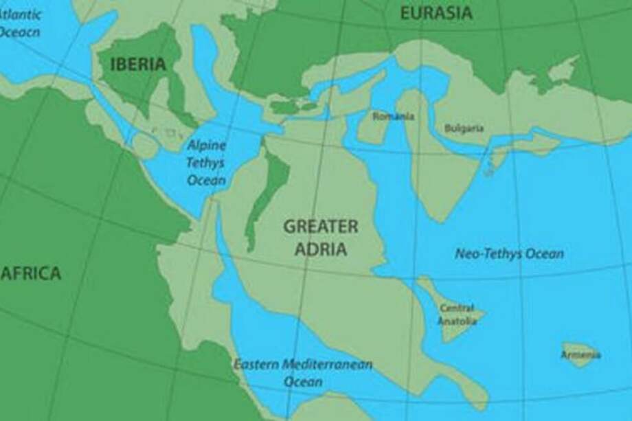 Mapa de la presunta ubicación de Gran Adria. / HINSBERGEN ET AL., GONDWANA RESEARCH