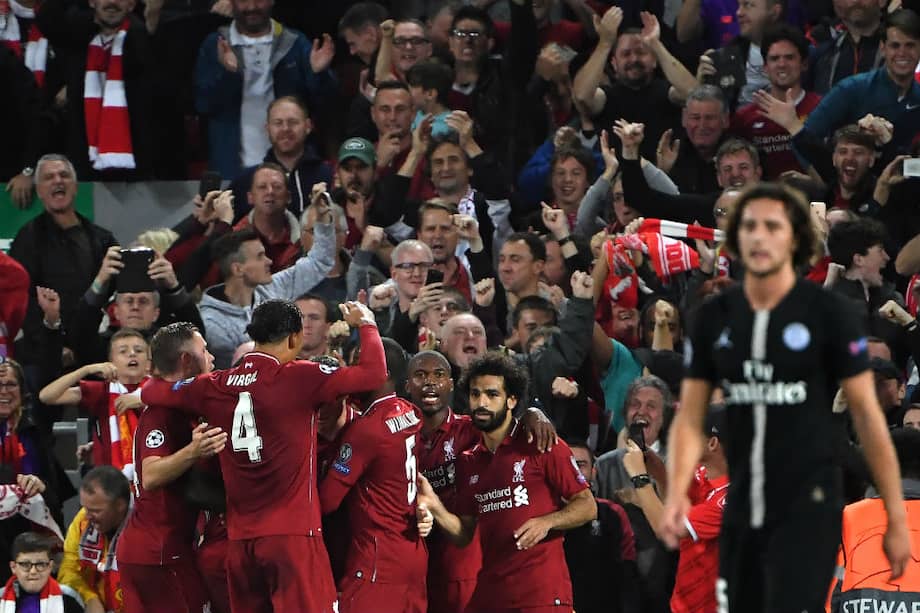 Los jugadores del Liverpool celebran el gol de James Milner frente la PSG. / AFP