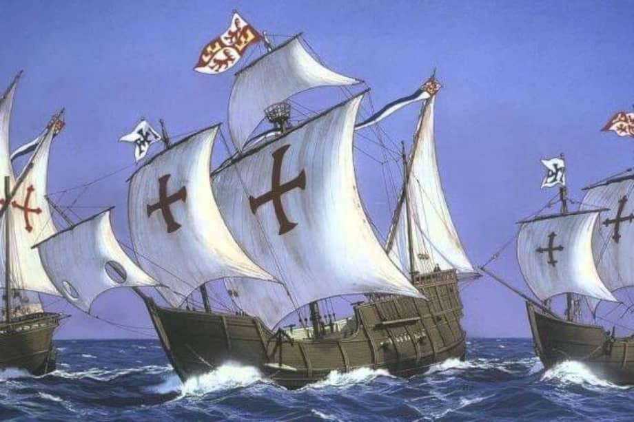La pinta, La niña y la Santa María, las tres carabelas que llevaron a Colón y su tripulación a América, en 1942. / Cortesía
