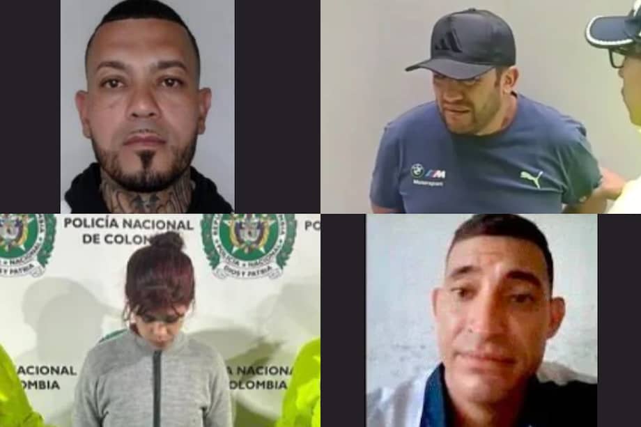 Elder Arteaga Hernández, alias el “Costeño” (superior izquierda); William Fernando González Cruz, alias el “Hermano” (superior derecha); Katerine Martínez, alias “Gabriela” (inferior izquierda); y Carlos Eduardo Mora, alias el “Venezolano” (inferior derecha).