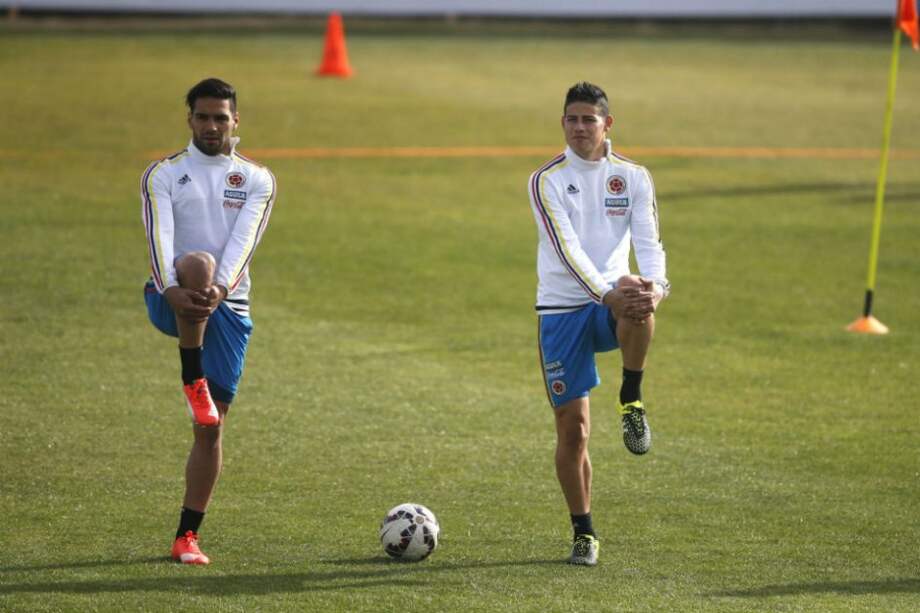 Falcao y James durante un entrenamiento de la Selección Colombia. Foto: EFE