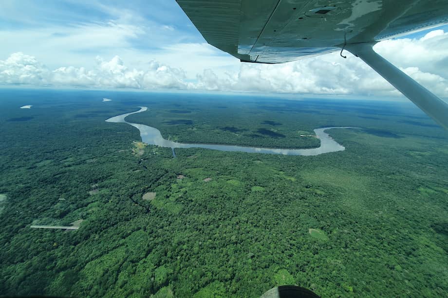 Vista áerea del río Vaupés desde la avioneta que los recogió en Buenos Aires, de regreso a Mitú. / Diana Forero