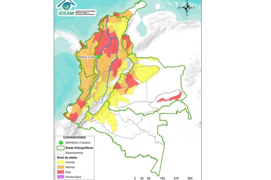Estos son los territorios en alerta roja, según el Ideam.