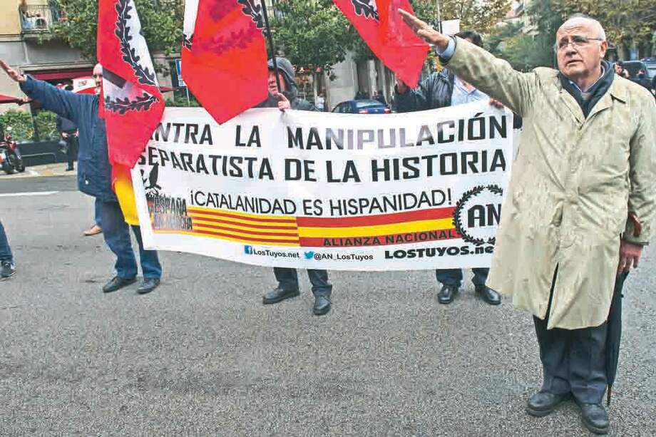 Participante en la concentración convocada por los ultras de “La España en Marcha” ante la Delegación del Gobierno como protesta por la convocatoria de consulta del 9N. /EFE
