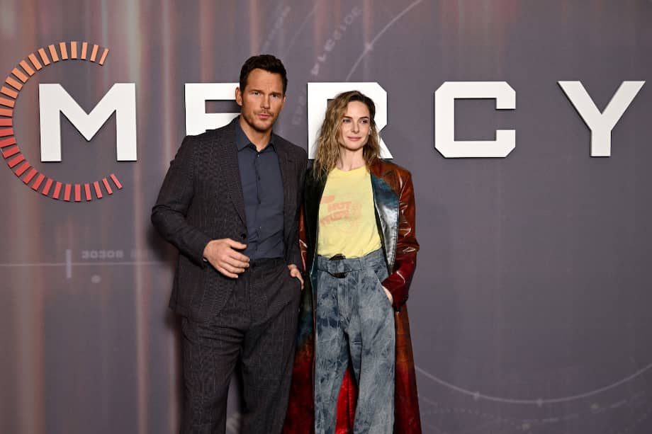 Chris Pratt & Rebecca Ferguson Step Out to Promote New Movie 'Mercy' in London.