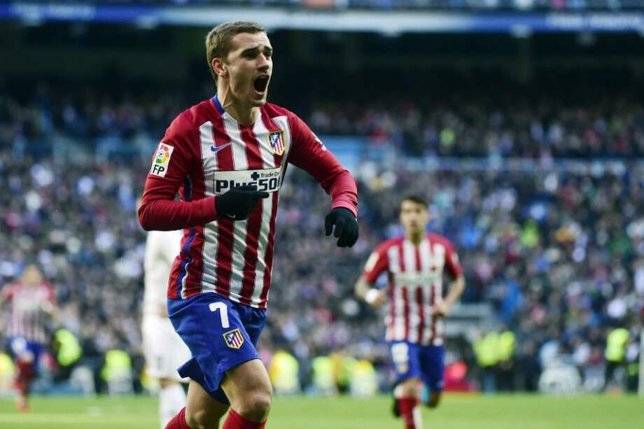 Griezmann celebra el único gol del clásico madrileño. Foto: AFP