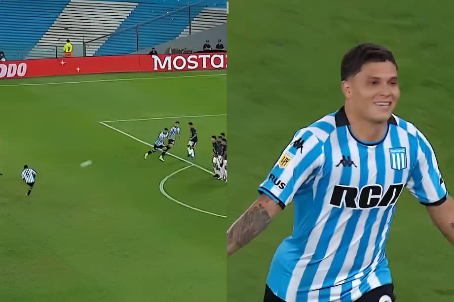 Juan Fernando Quintero celebra su nuevo golazo en Racing.