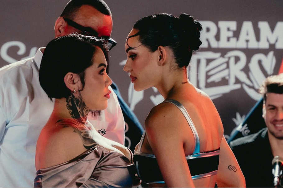 Yina Calderón y Andrea Valdiri en el pesaje de 'Stream Fighters 4'.