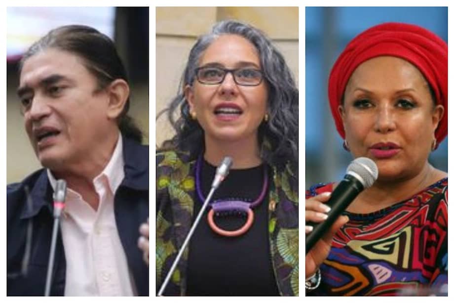 De izquierda a derecha: el senador Gustavo Bolívar, primero en la lista. La representante María José Pizarro (2) y la exsenadora Piedad Córdoba (#8).