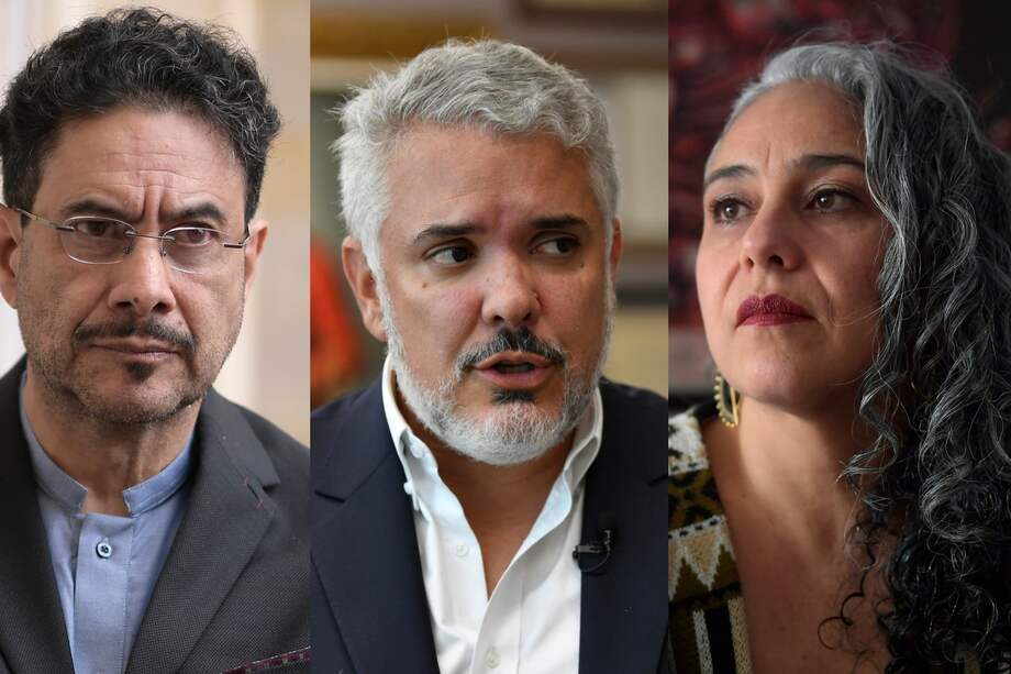 Senador Iván Cepeda, expresidente Iván Duque y senadora María José Pizarro.