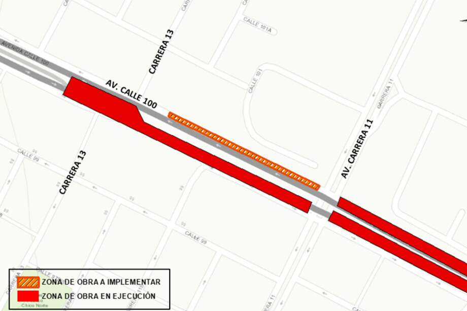 ¡Ojo! Habrá cierre de carriles en Av. Calle 100 entre la Carrera 11 y carrera 13.