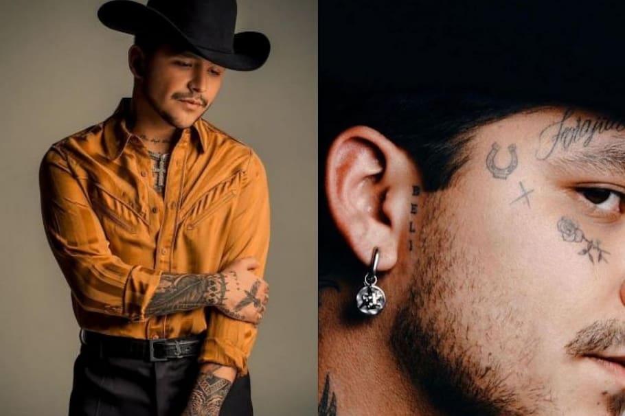 Christian Nodal ya tiene 10 tatuajes en su cara y más de 20 en todo su cuerpo.
