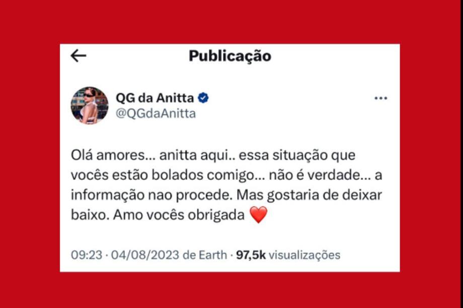 Este fue el trino que publicó Anitta
