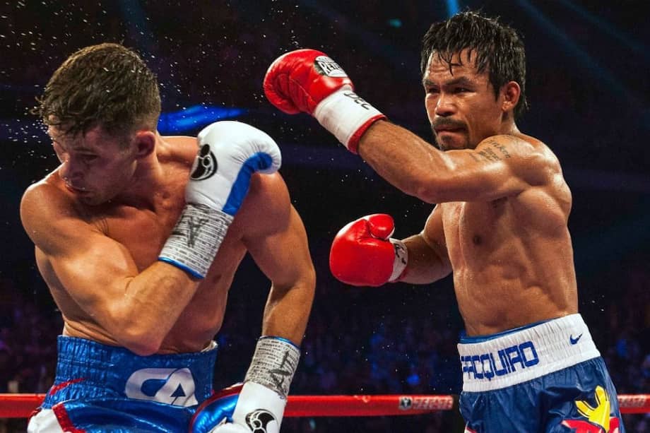 Manny durante la pelea contra Chris Algieri. Foto: AFP