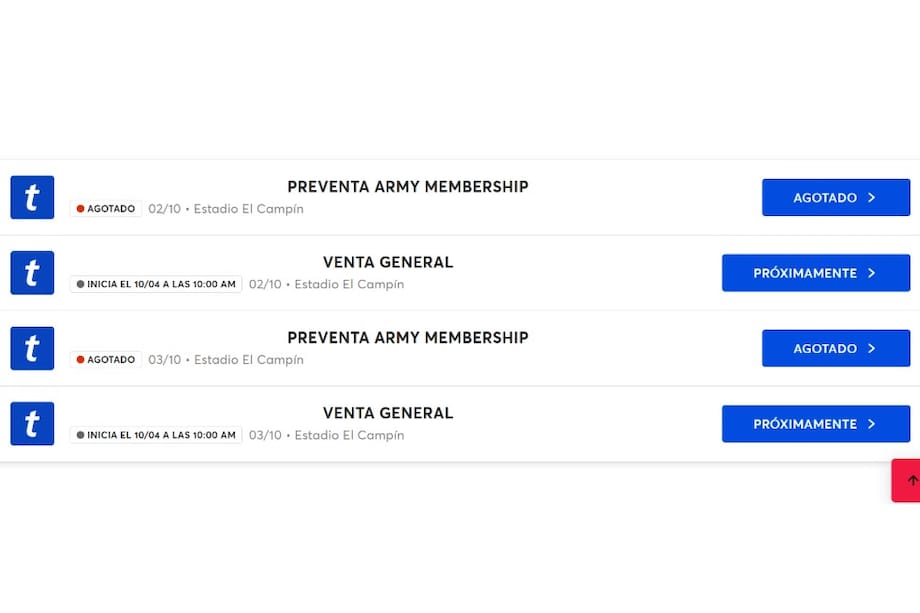 Preventa BTS en Colombia agotado.