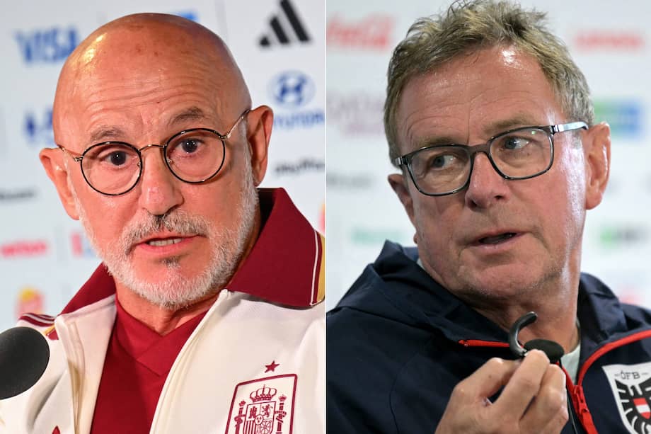 Luis de la Fuente, entrenador de la selección española de fútbol, y Ralf Rangnick, estratega del seleccionado austriaco, previo al duelo por los 16avos de final de la Copa Mundial de la FIFA.