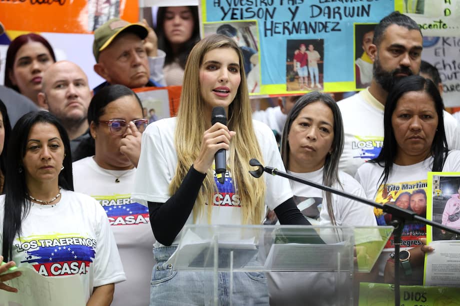 Camilla Fabri Saab durante una rueda de prensa en Caracas (Venezuela).