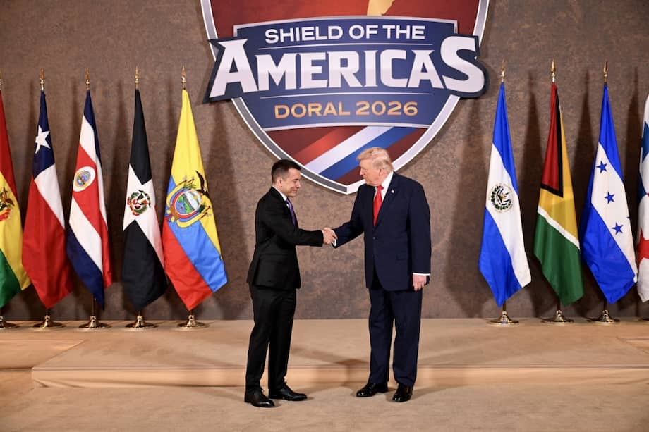 Daniel Noboa y Donald Trump durante el lanzamiento del Escudo de las Américas.