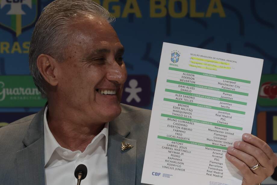 El entrenador de la selección brasileña con la lista de convocados.