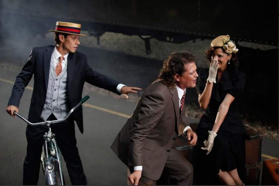 Marc Anthony, Carlos Vives y la actriz Paola Turbay en la grabación del video "Cuando Nos Volvamos a Encontrar".