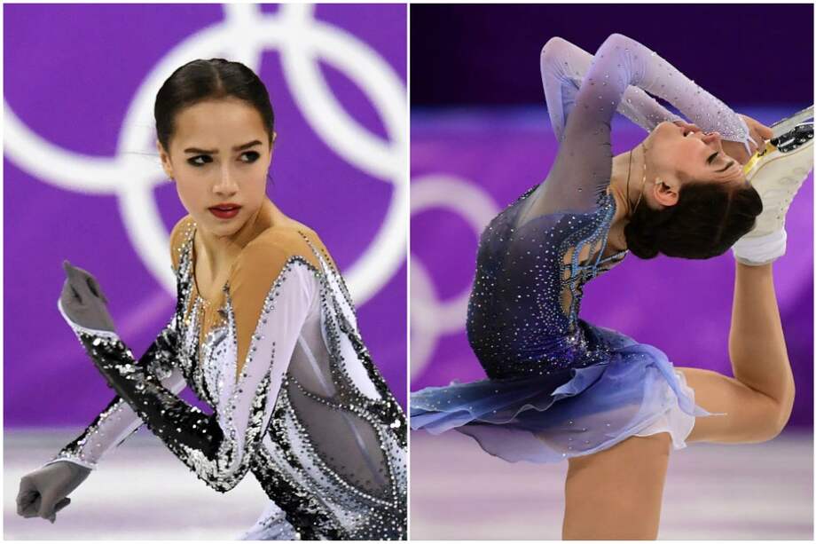 A la derecha, la joven de 15 años, Alina Zagitova. Su compañera de entreno, Evgenia Medvedeva, a la derecha, va de segunda en la tabla de competición. / AFP