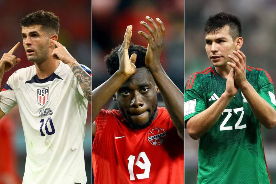 De izquierda a derecha: Christian Pulisic, Alphonso Davies e Hirving Lozano.
